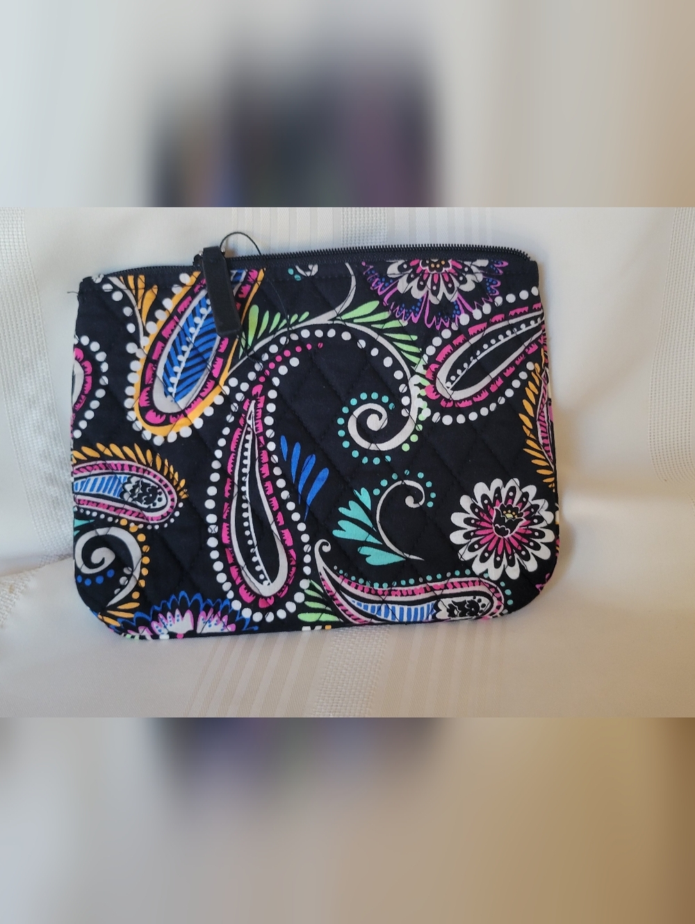 Vera Bradley Quilted Black Paisley Zip Pouch